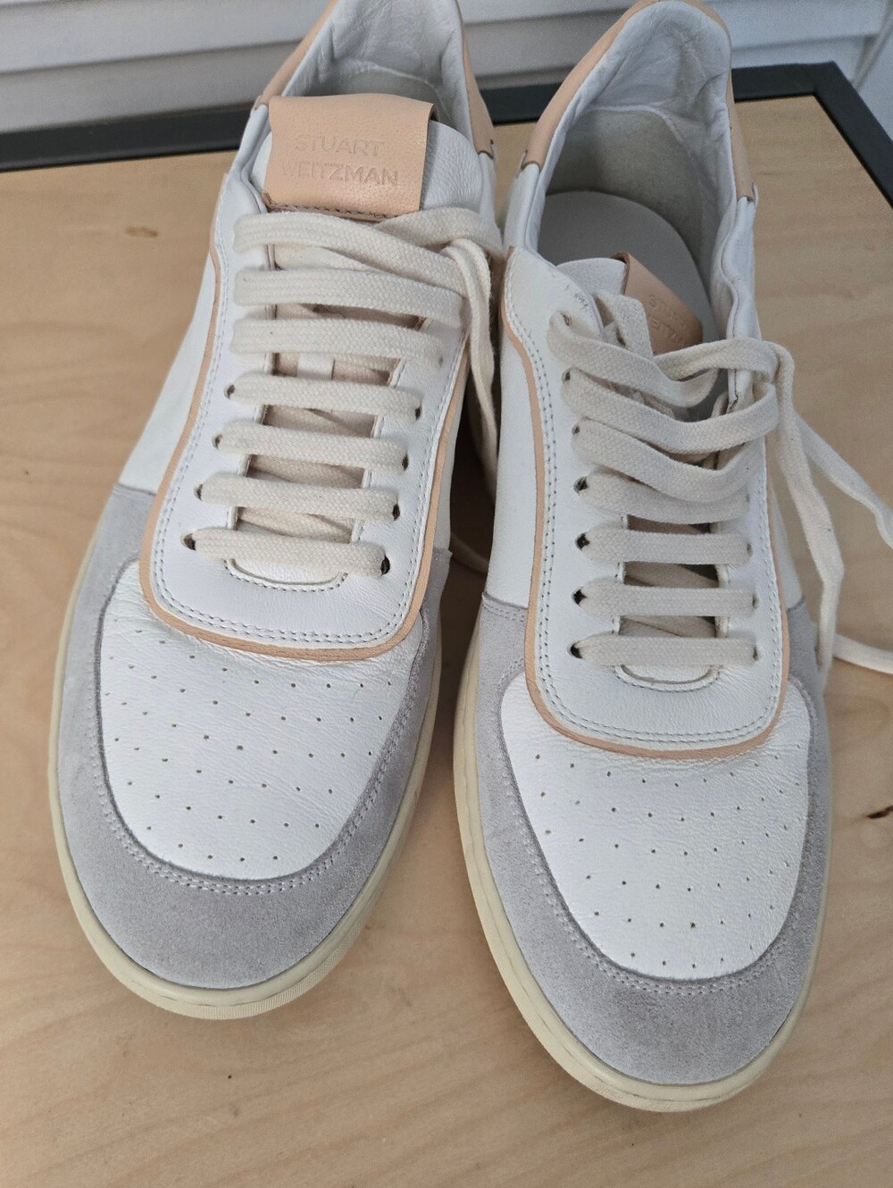 Stuart Weitzman Women's Derby Low Top Leather Sneakers Gray Pink White US 12/ 42